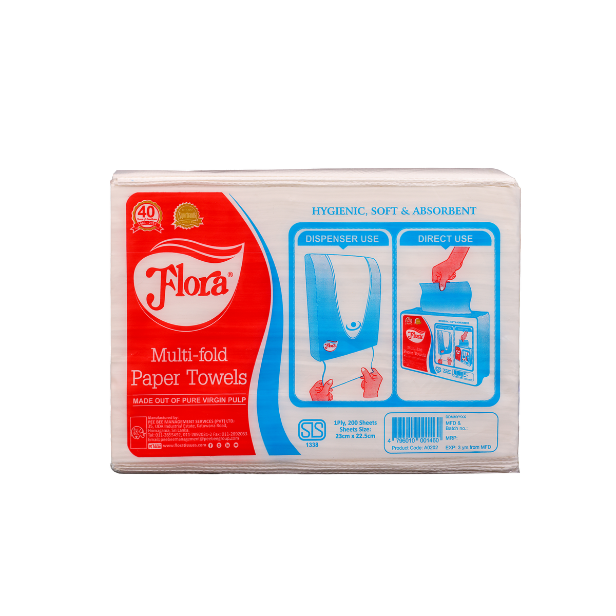 FLORA MULTI-FOLD PAPER TOWEL 1PLY 200 SHEETS