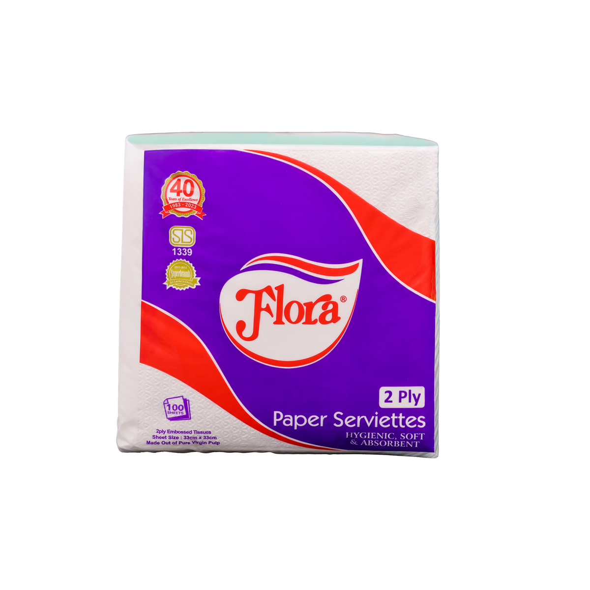 FLORA PAPER SERVIETTES 2PLY 100 SHEETS