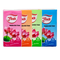 FLORA HANDKERCHIEF TISSUE 2PLY 15 SHEETS