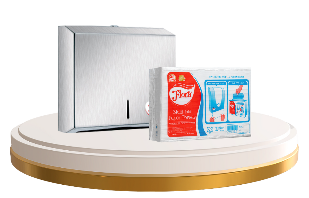 MULTI-FOLD PAPER TOWEL STAINLESS STEEL DISPENSER BUNDLE.